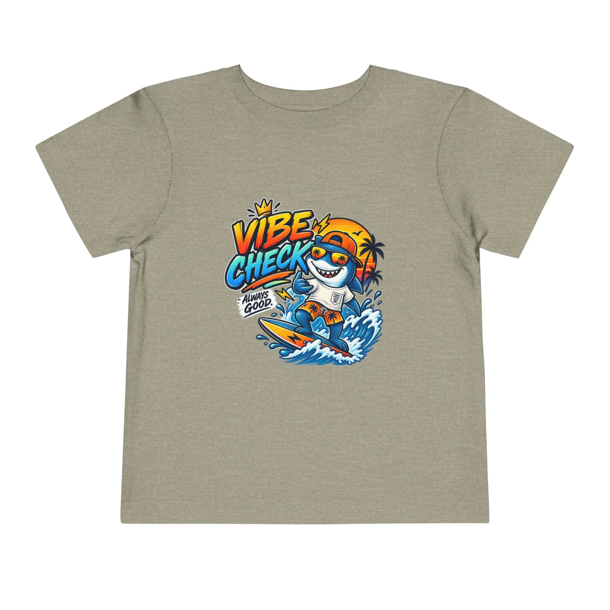 Vibe Check Surfing Shark Toddler Tee - Front Patch Kids Co.