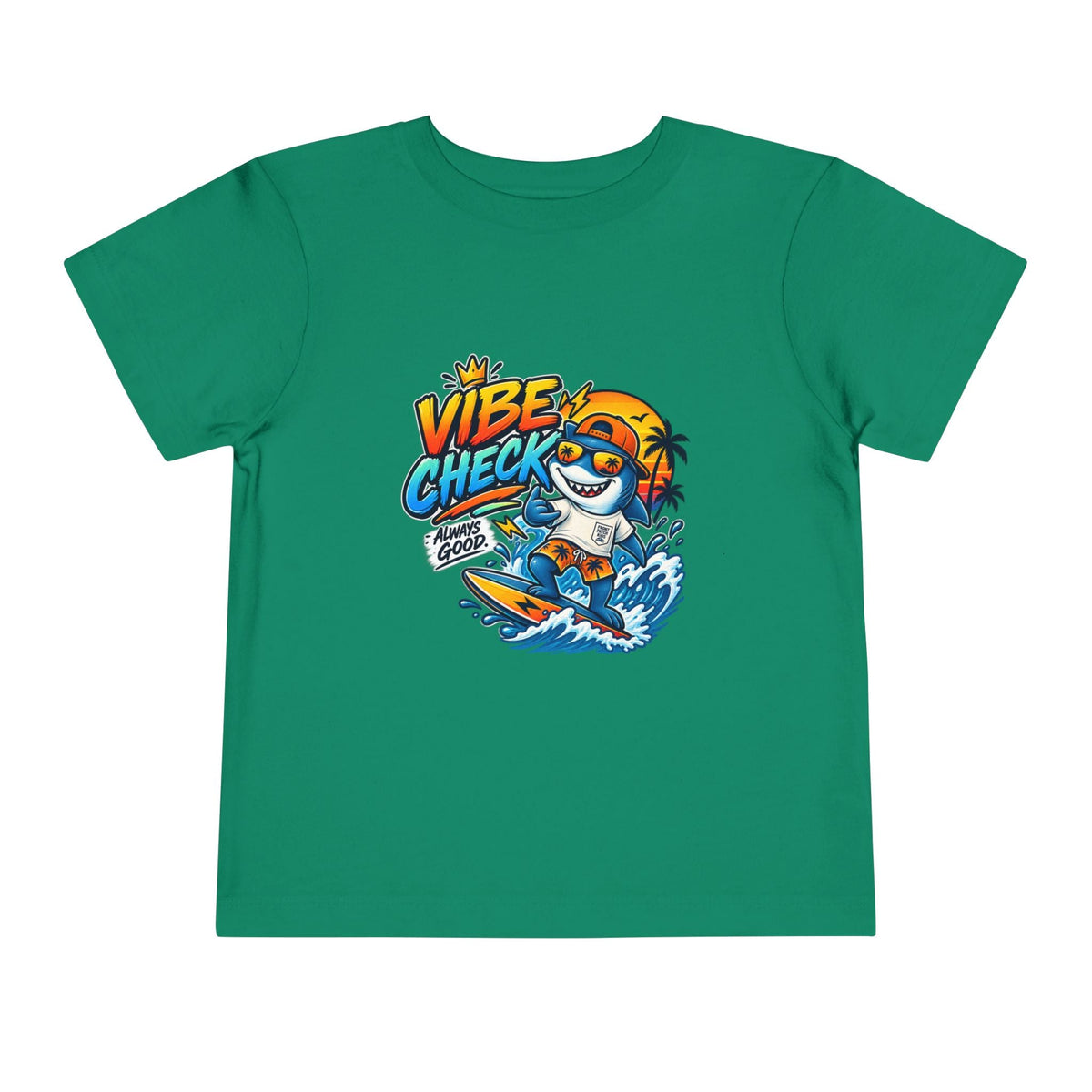 Vibe Check Surfing Shark Toddler Tee - Front Patch Kids Co.