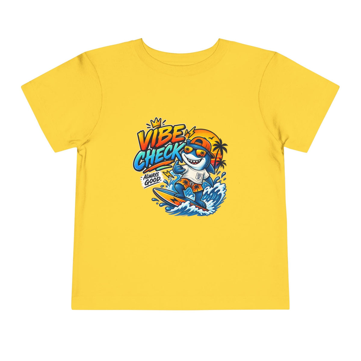Vibe Check Surfing Shark Toddler Tee - Front Patch Kids Co.