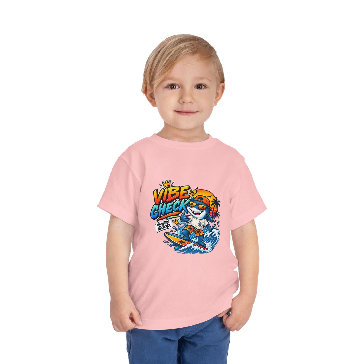 Vibe Check Surfing Shark Toddler Tee - Front Patch Kids Co.