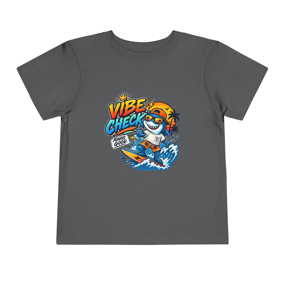 Vibe Check Surfing Shark Toddler Tee - Front Patch Kids Co.