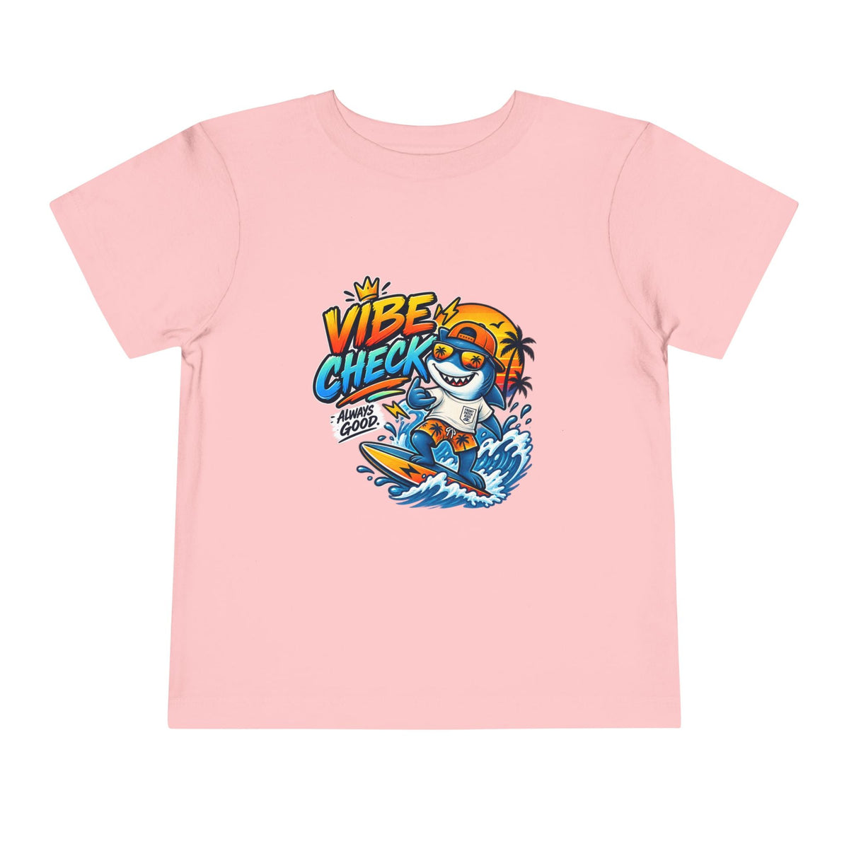 Vibe Check Surfing Shark Toddler Tee - Front Patch Kids Co.