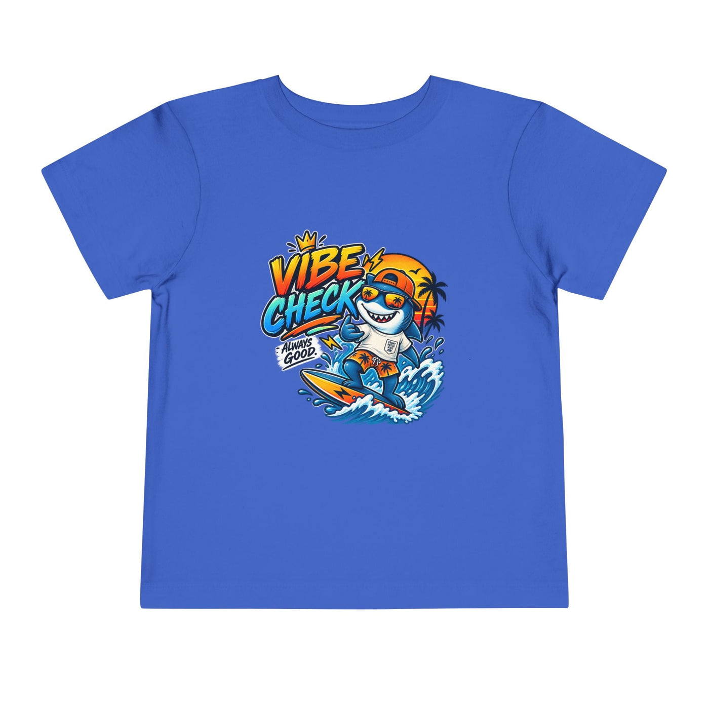 Vibe Check Surfing Shark Toddler Tee - Front Patch Kids Co.