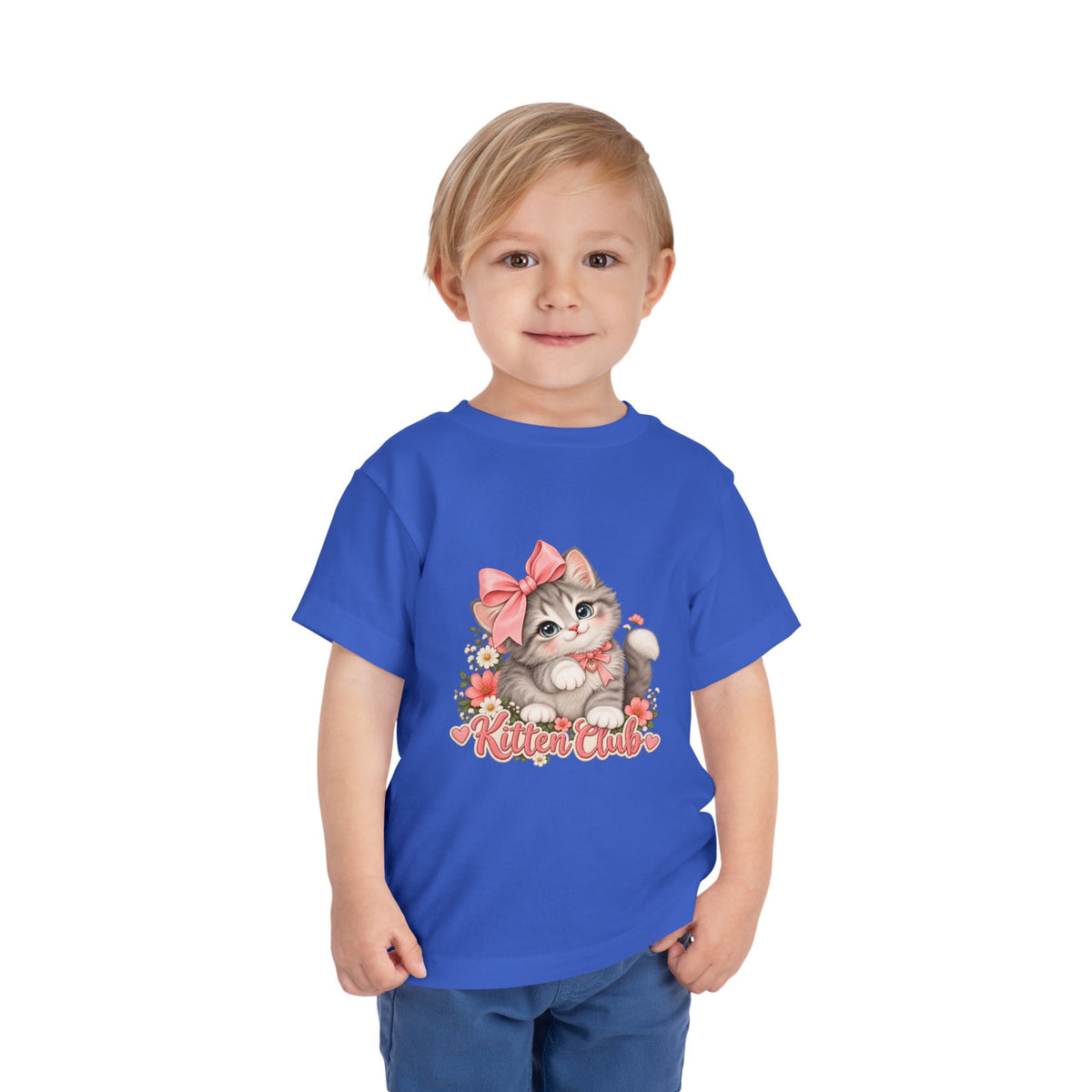 Toddler Tee — "Kitten Club" Cute Floral Bow Cat Shirt