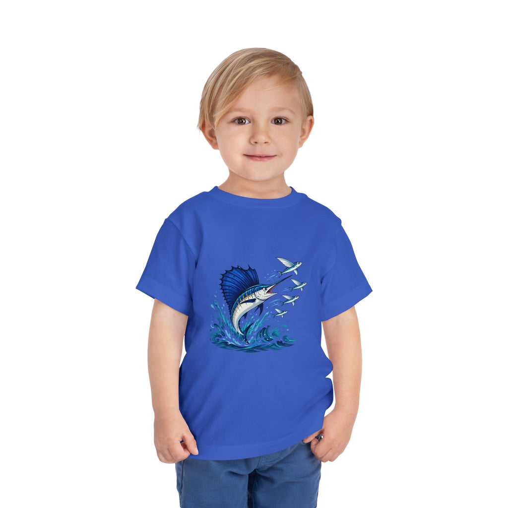 Toddler Tee — Blue Sailfish & Flying Fish Ocean Graphic