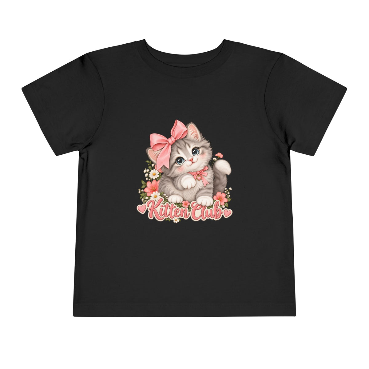 Toddler Tee — "Kitten Club" Cute Floral Bow Cat Shirt
