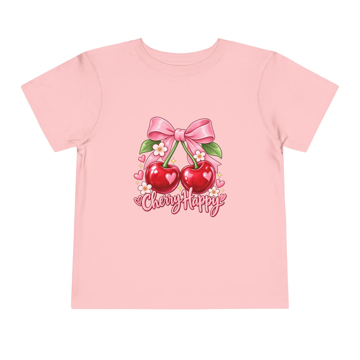 Toddler Cherry Happy Tee — Cute Pink Bow Cherries Kids Shirt