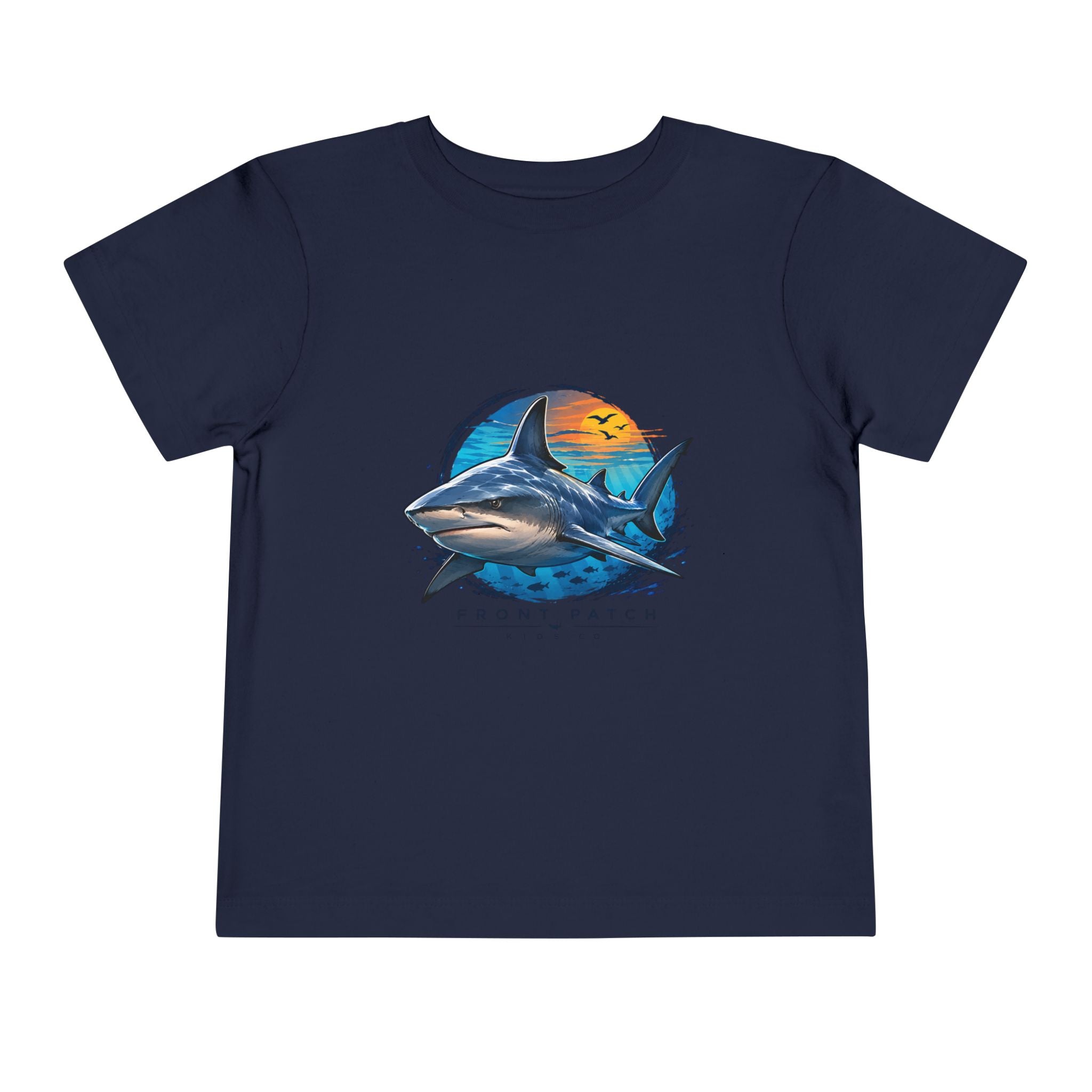 Toddler Tee — 'Front Patch' Surf Shark Graphic Sunset Kids Shirt