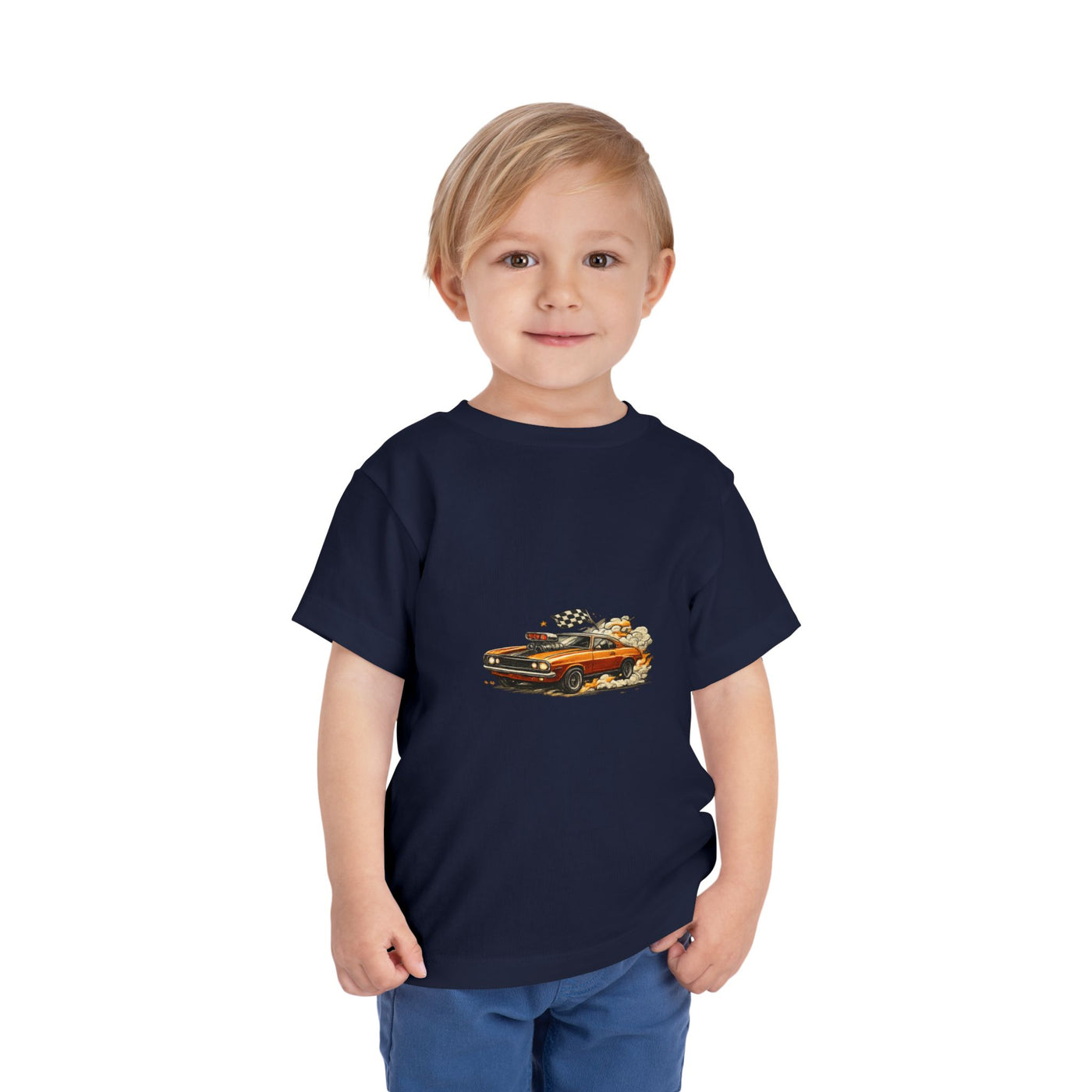 Toddler Tee — Vintage Muscle Car Cartoon with Checkered Flag