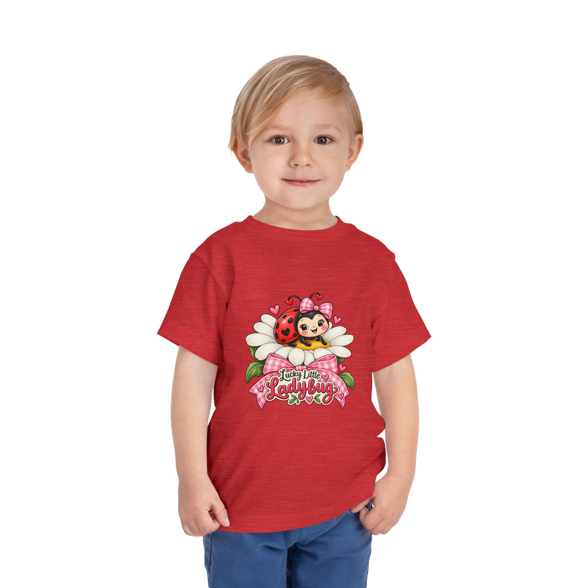 Cute Ladybug Toddler Tee — "Lucky Little Ladybug" Floral Graphic