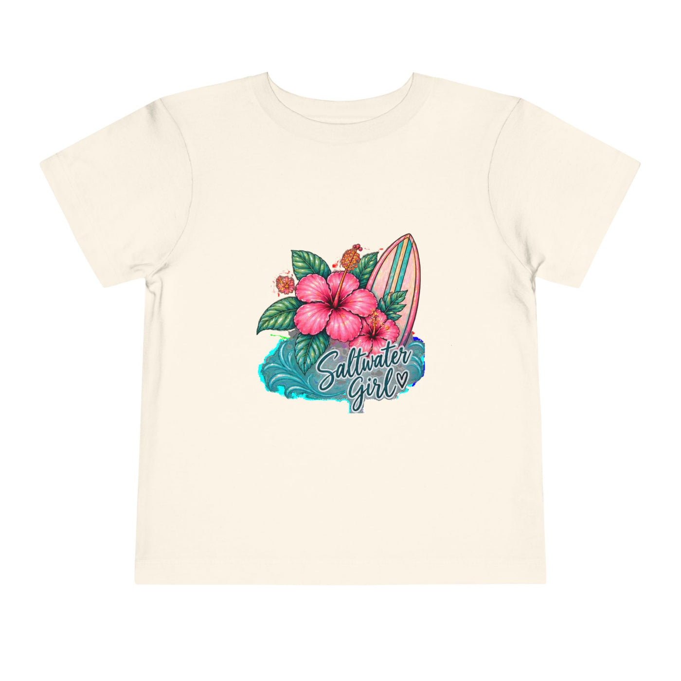 Toddler Tee — "Saltwater Girl" Surf & Hibiscus Beach Graphic