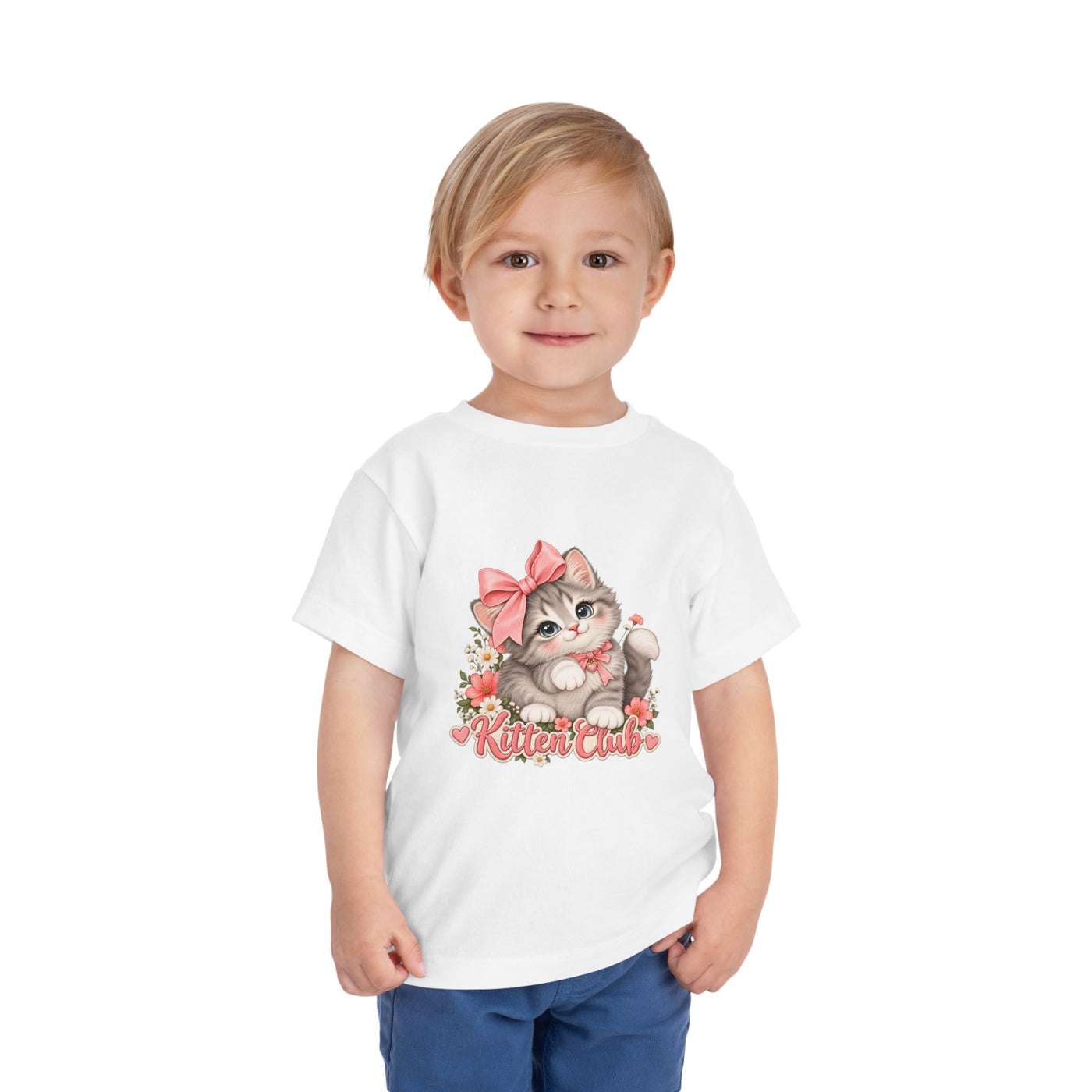 Toddler Tee — "Kitten Club" Cute Floral Bow Cat Shirt