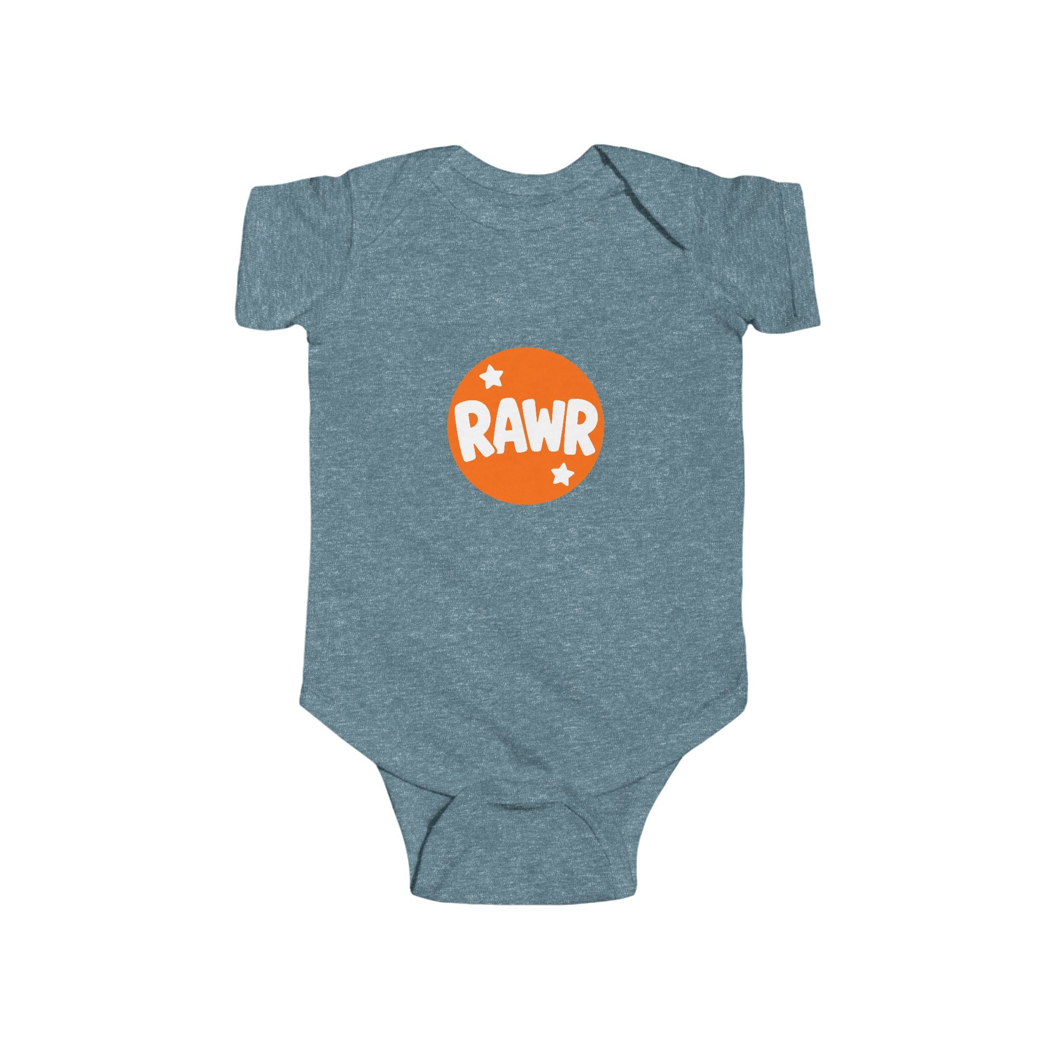 Infant Bodysuit — "RAWR" Orange Circle Baby Onesie, Cute Dinosaur/Nursery Gift