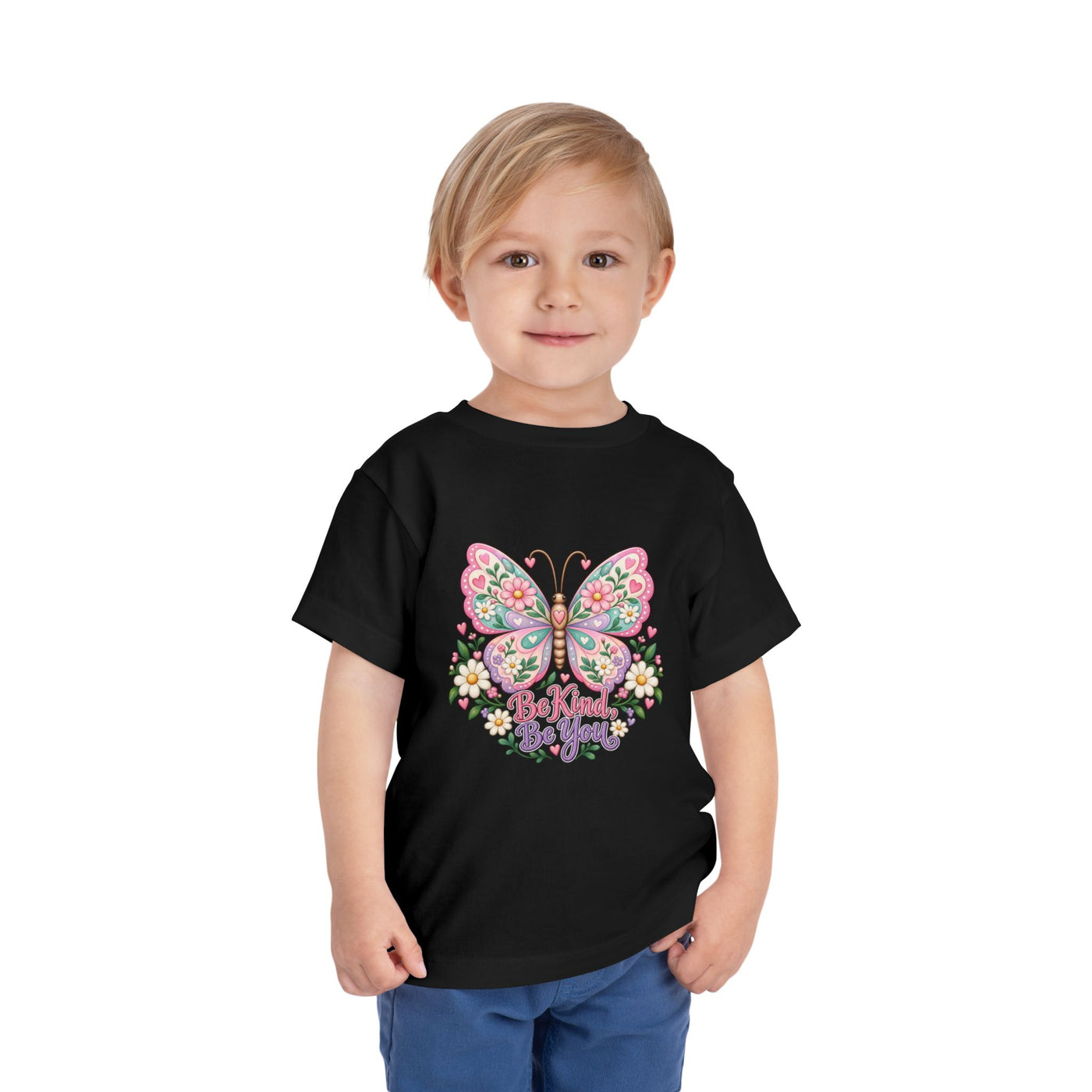 Toddler Tee — Pink Butterfly “Be Kind Be You” Floral Graphic