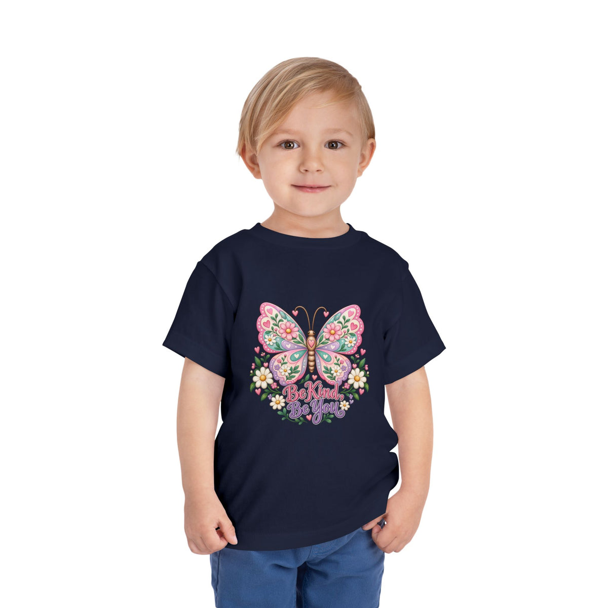 Toddler Tee — Pink Butterfly “Be Kind Be You” Floral Graphic