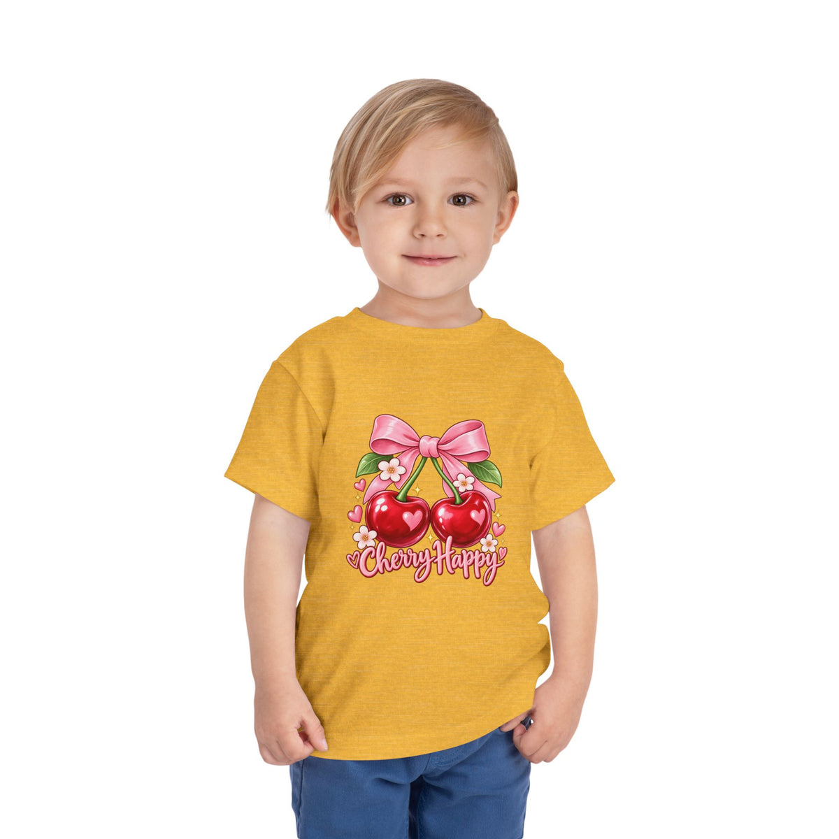 Toddler Cherry Happy Tee — Cute Pink Bow Cherries Kids Shirt