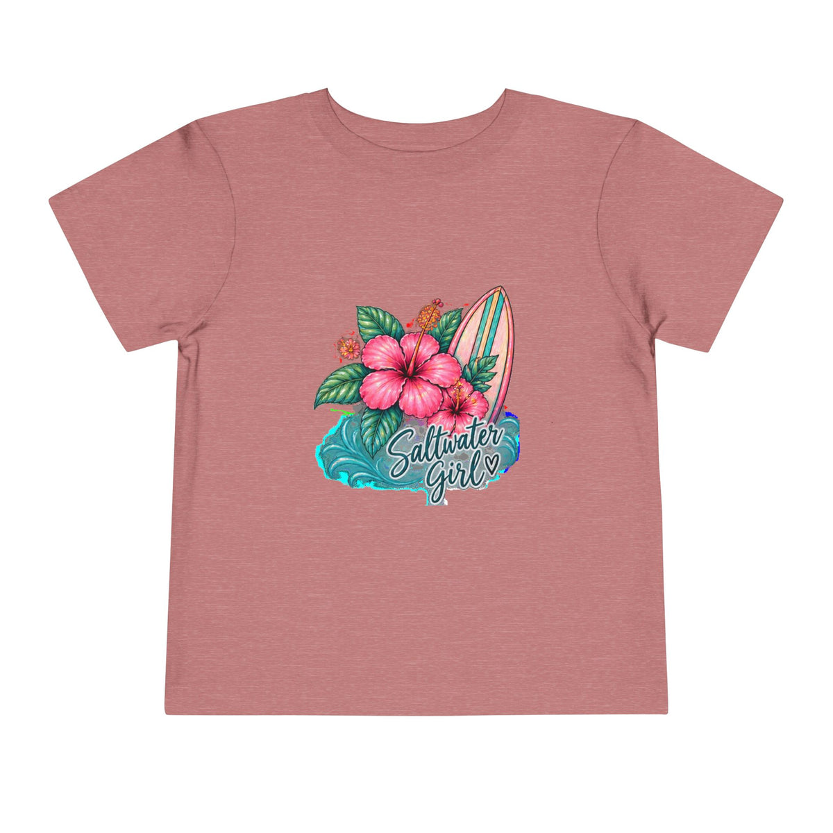 Toddler Tee — "Saltwater Girl" Surf & Hibiscus Beach Graphic