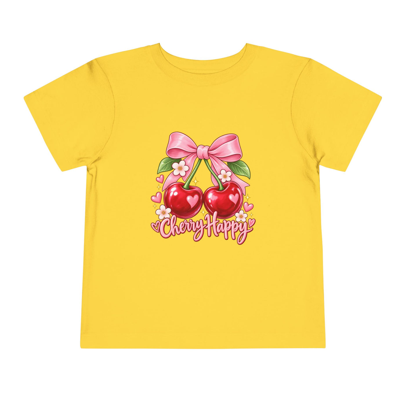 Toddler Cherry Happy Tee — Cute Pink Bow Cherries Kids Shirt