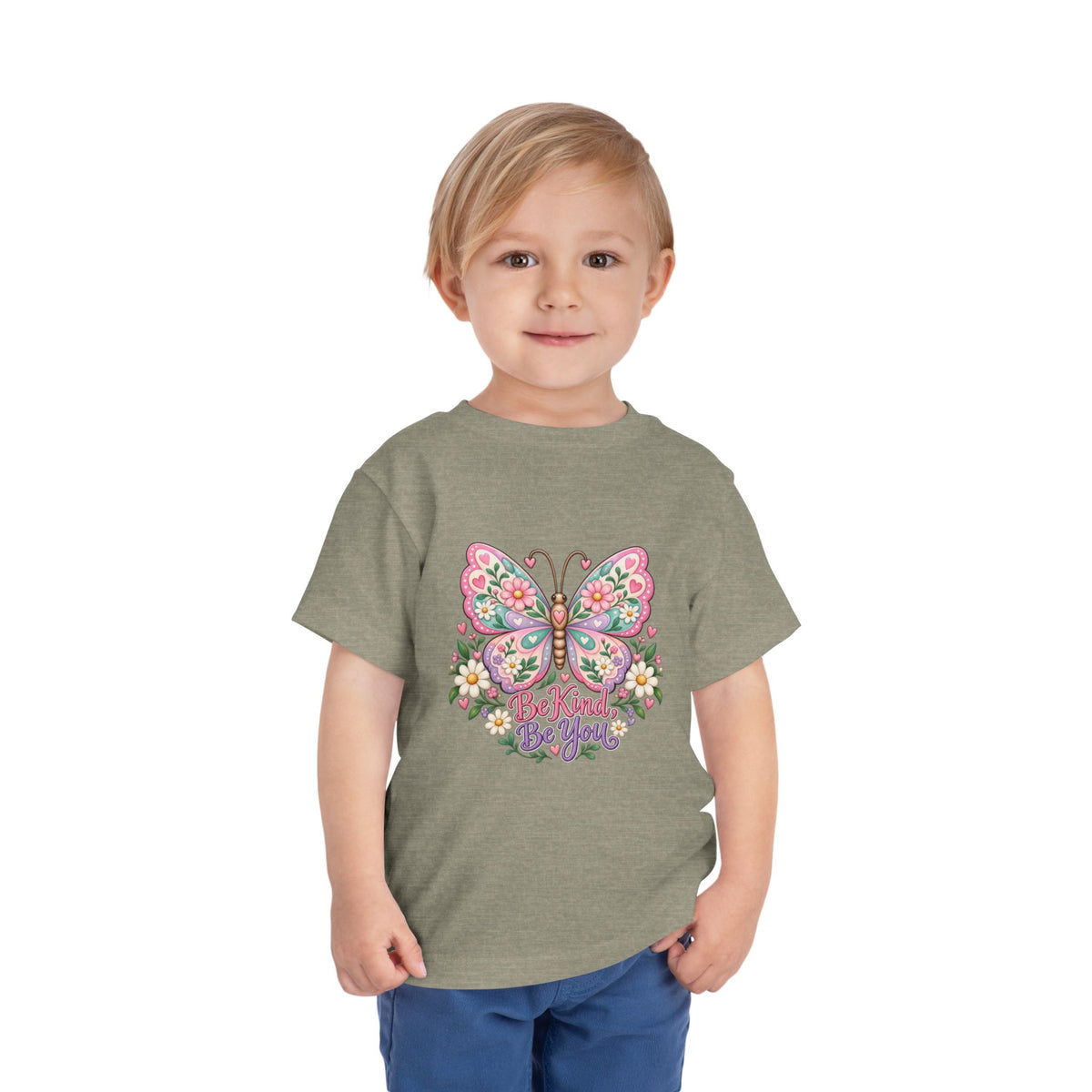 Toddler Tee — Pink Butterfly “Be Kind Be You” Floral Graphic