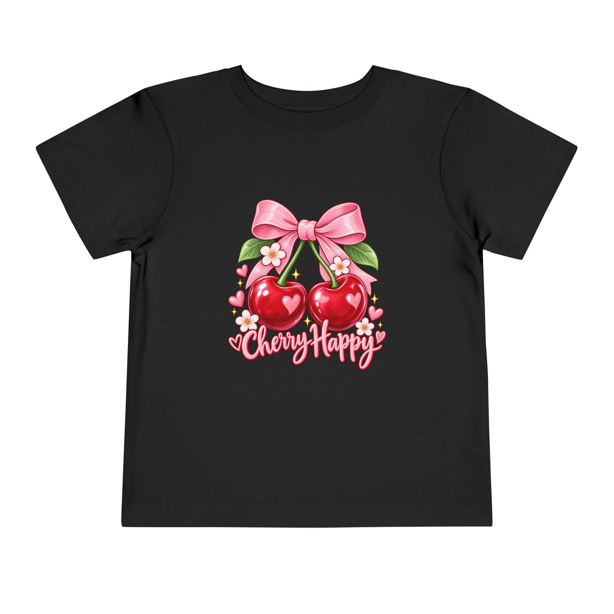 Toddler Cherry Happy Tee — Cute Pink Bow Cherries Kids Shirt
