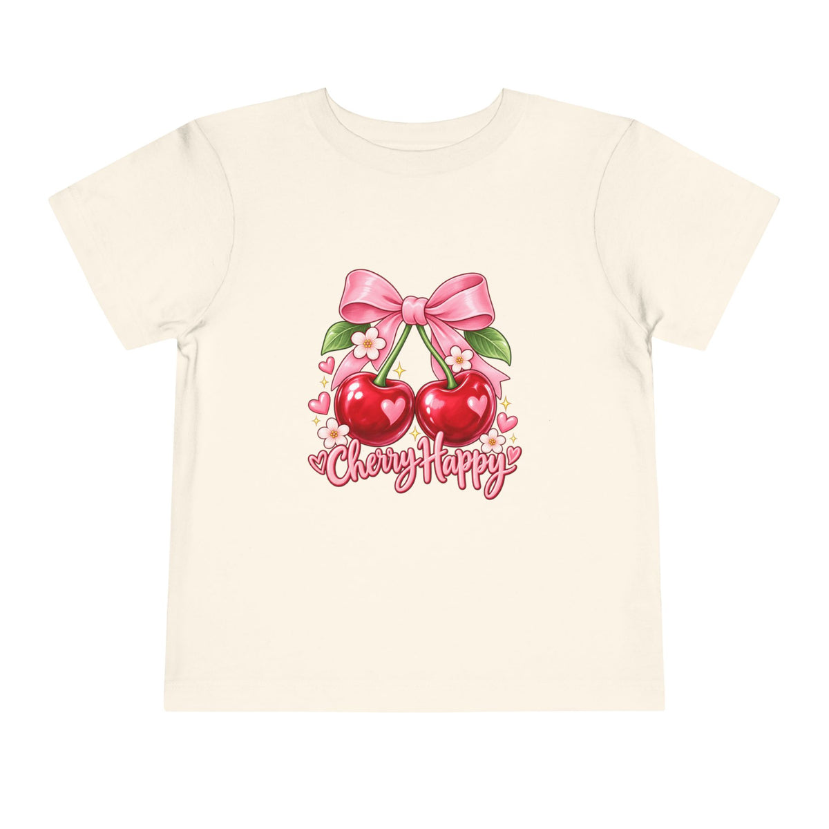 Toddler Cherry Happy Tee — Cute Pink Bow Cherries Kids Shirt