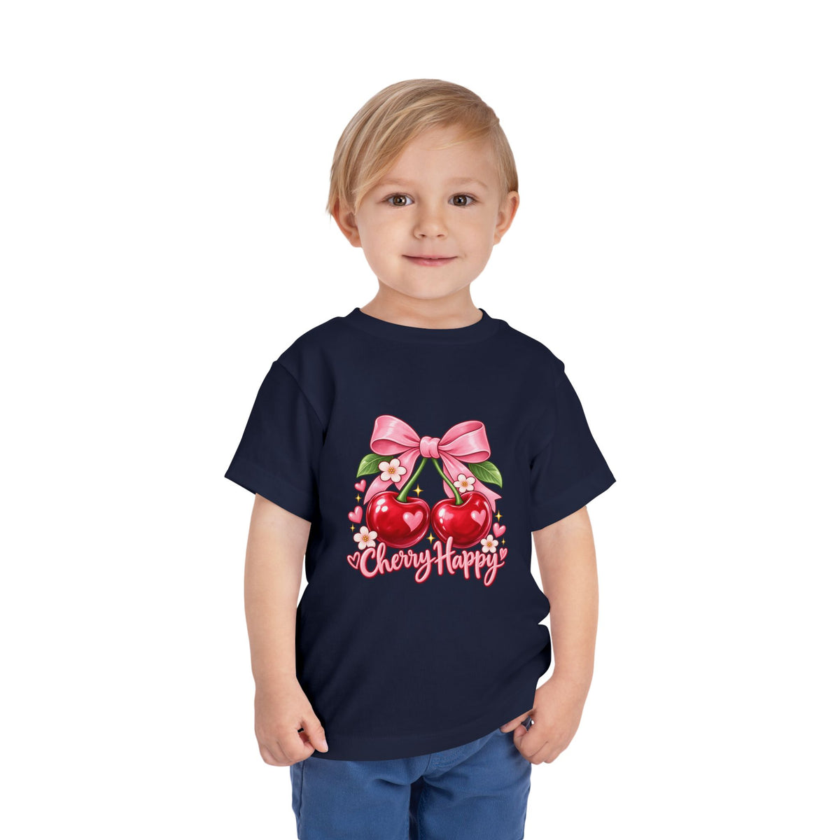 Toddler Cherry Happy Tee — Cute Pink Bow Cherries Kids Shirt