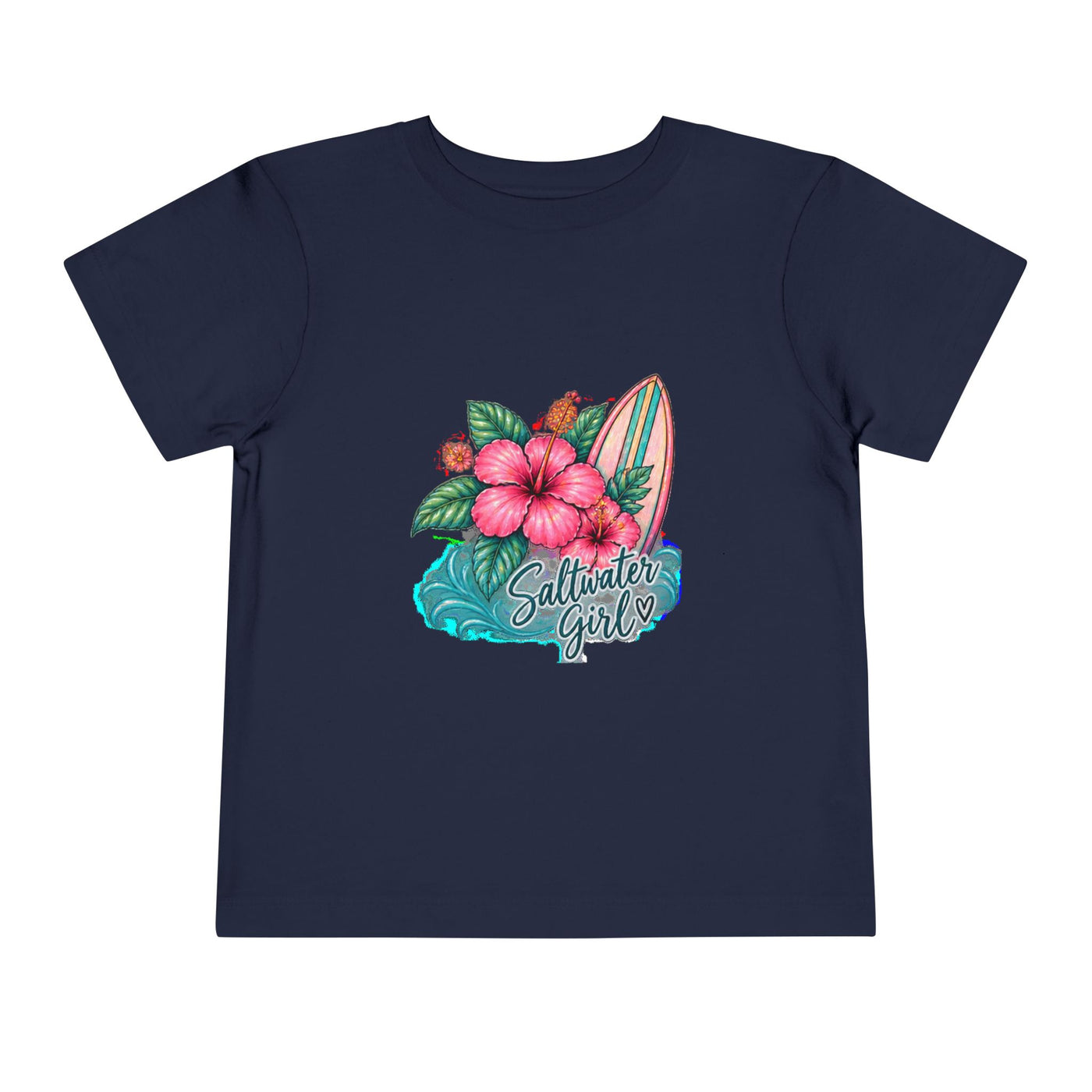 Toddler Tee — "Saltwater Girl" Surf & Hibiscus Beach Graphic