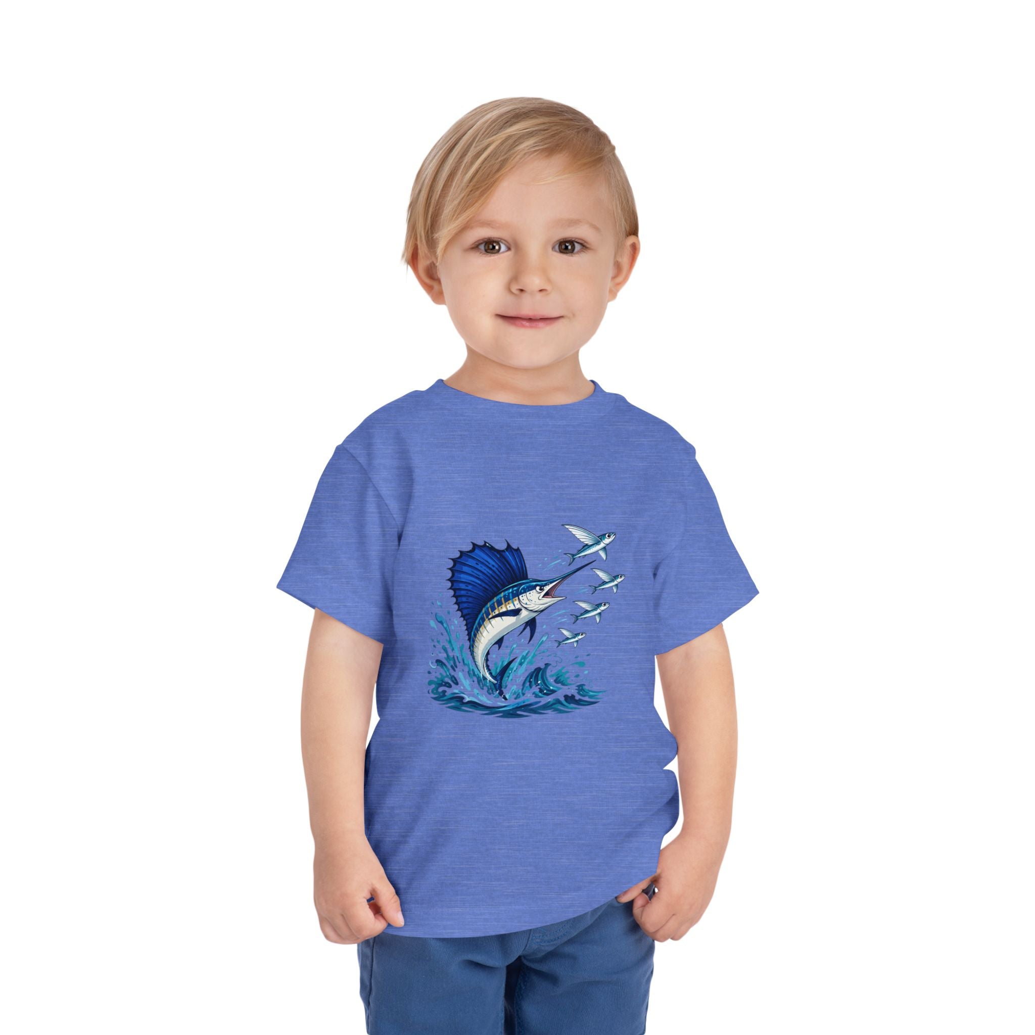 Toddler Tee — Blue Sailfish & Flying Fish Ocean Graphic