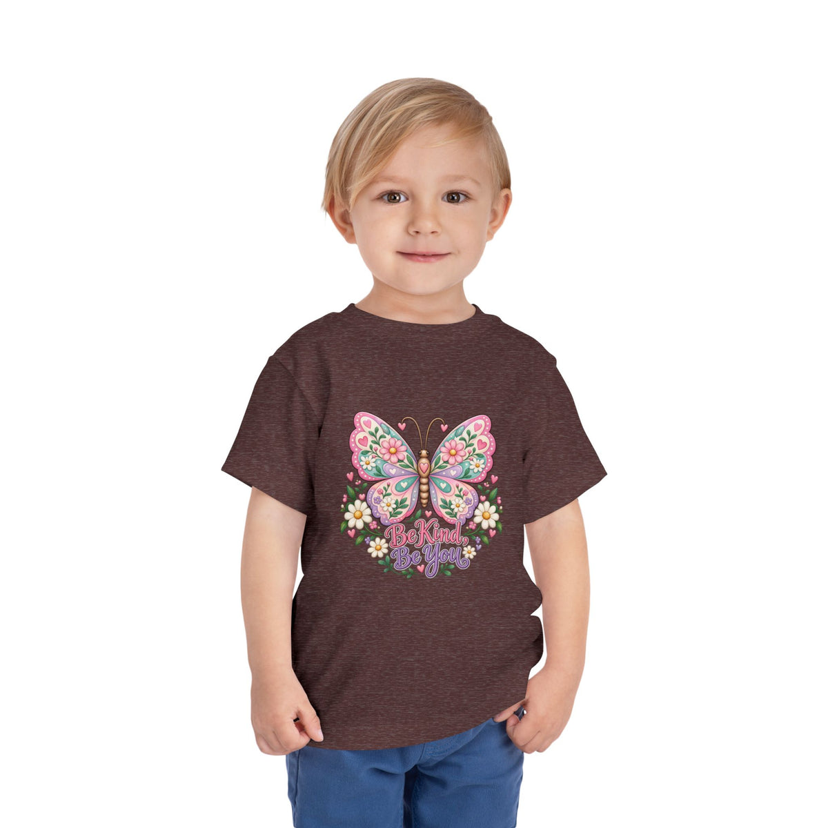 Toddler Tee — Pink Butterfly “Be Kind Be You” Floral Graphic
