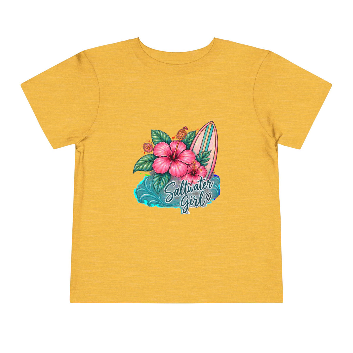 Toddler Tee — "Saltwater Girl" Surf & Hibiscus Beach Graphic