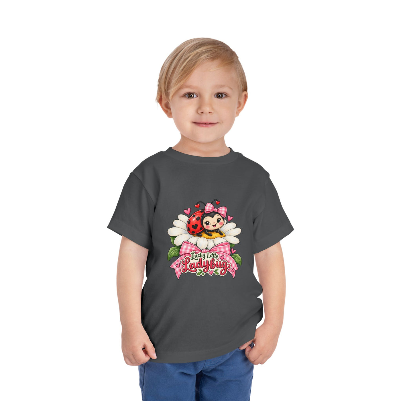 Cute Ladybug Toddler Tee — "Lucky Little Ladybug" Floral Graphic