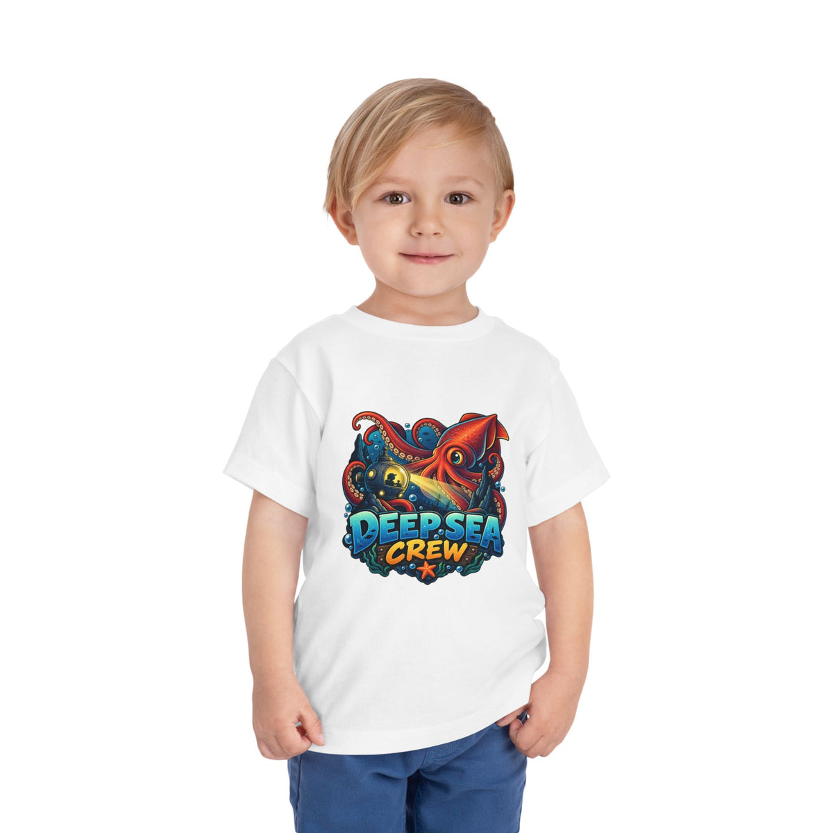 Toddler Tee — "Deep Sea Crew" Cute Squid Ocean Graphic Shirt
