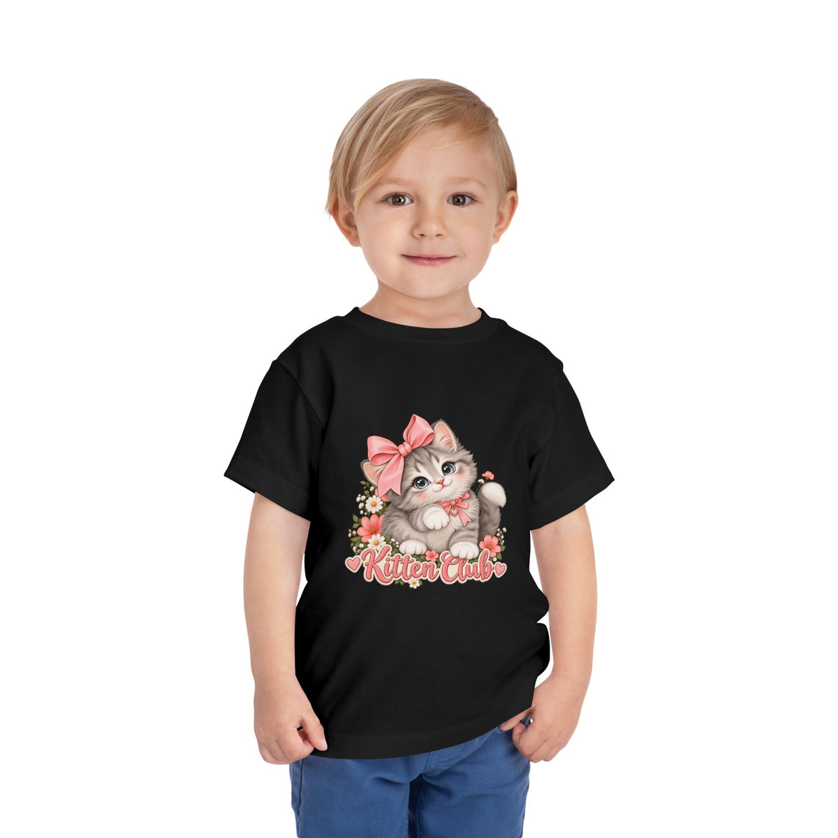 Toddler Tee — "Kitten Club" Cute Floral Bow Cat Shirt