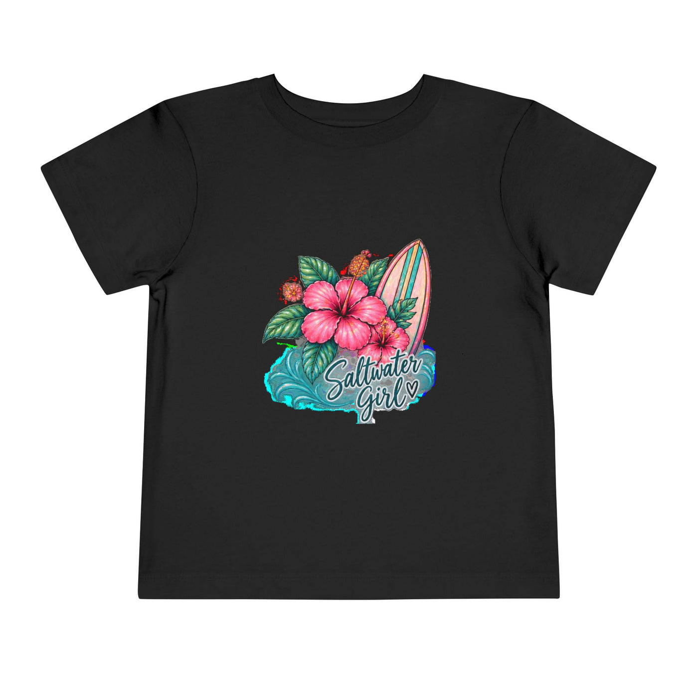 Toddler Tee — "Saltwater Girl" Surf & Hibiscus Beach Graphic