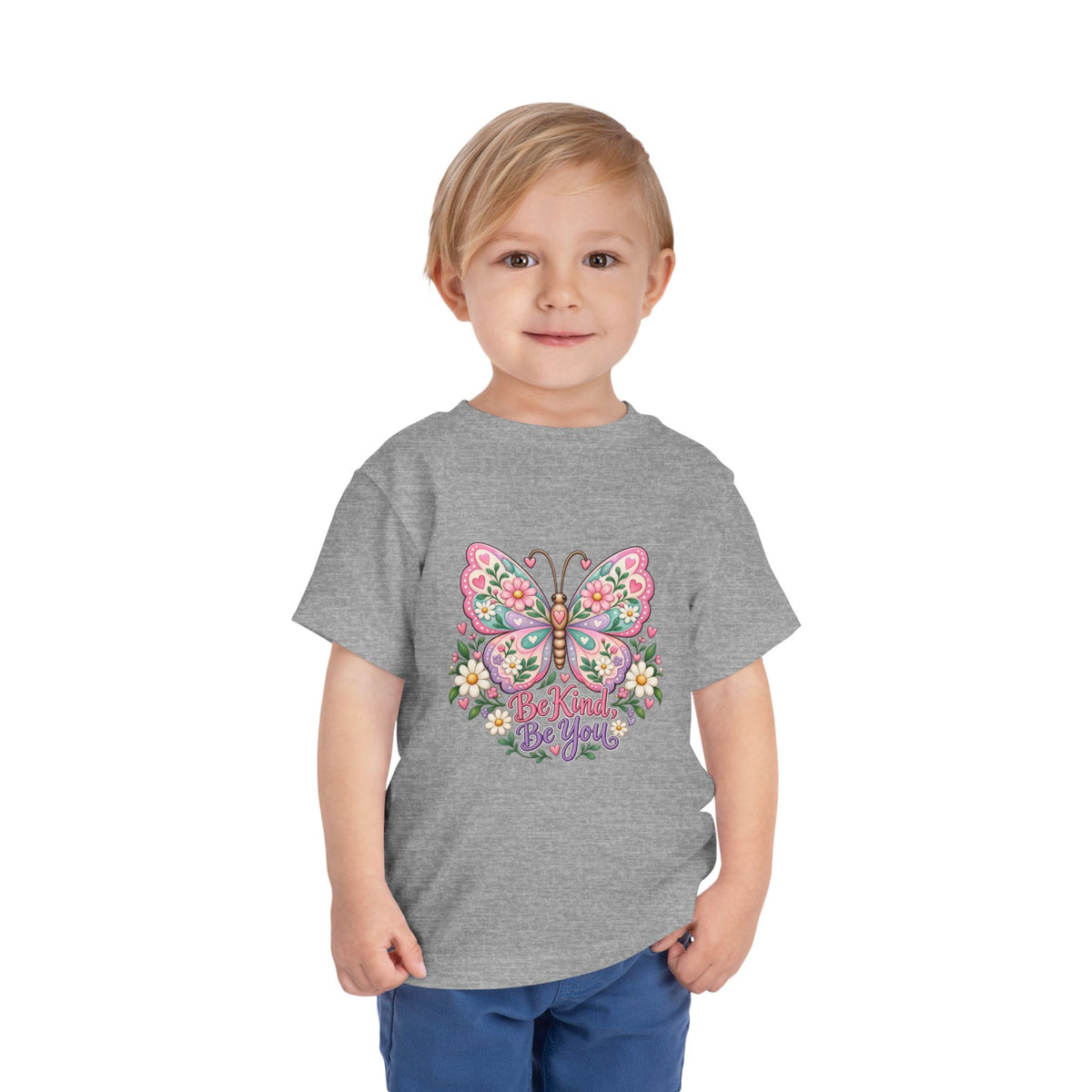 Toddler Tee — Pink Butterfly “Be Kind Be You” Floral Graphic
