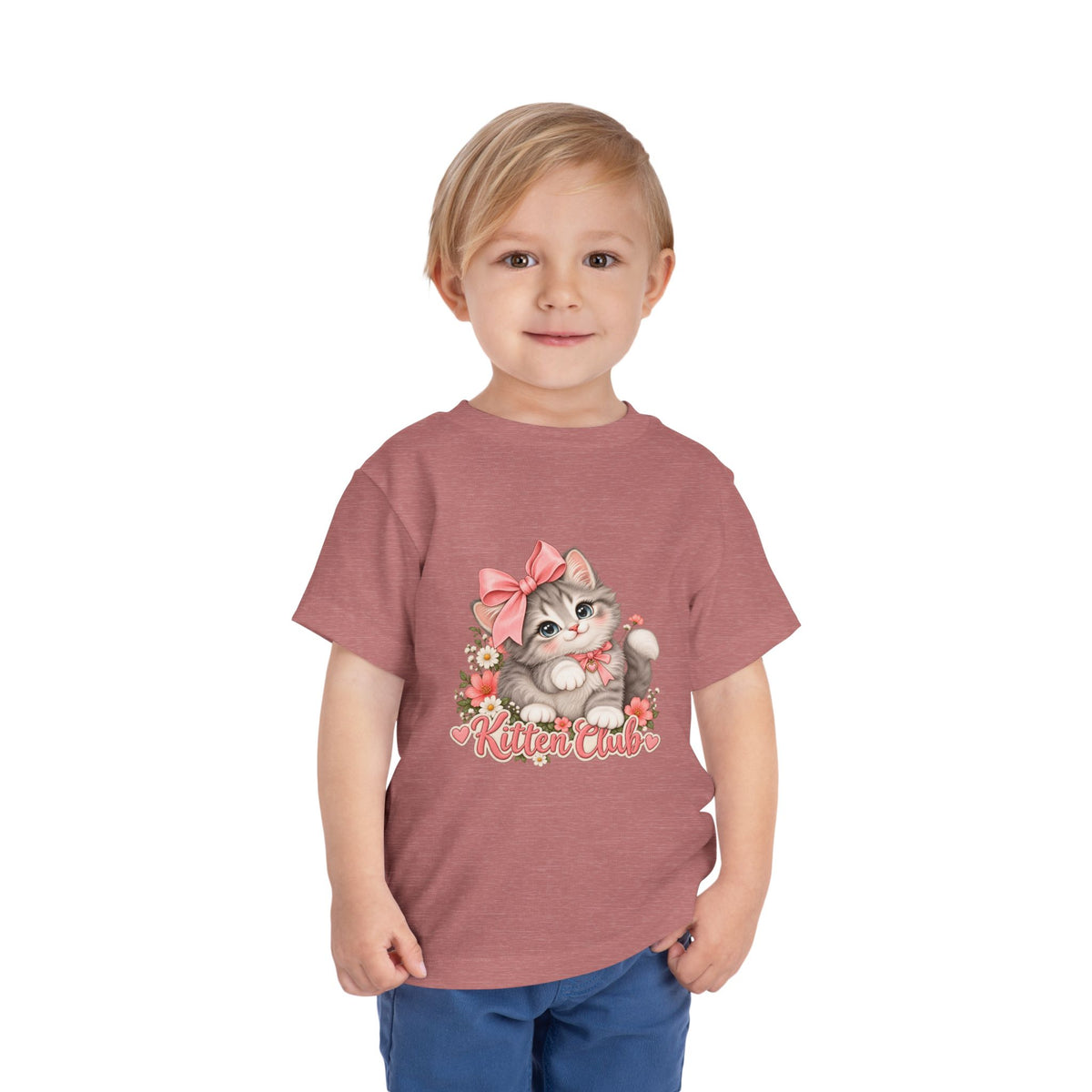Toddler Tee — "Kitten Club" Cute Floral Bow Cat Shirt