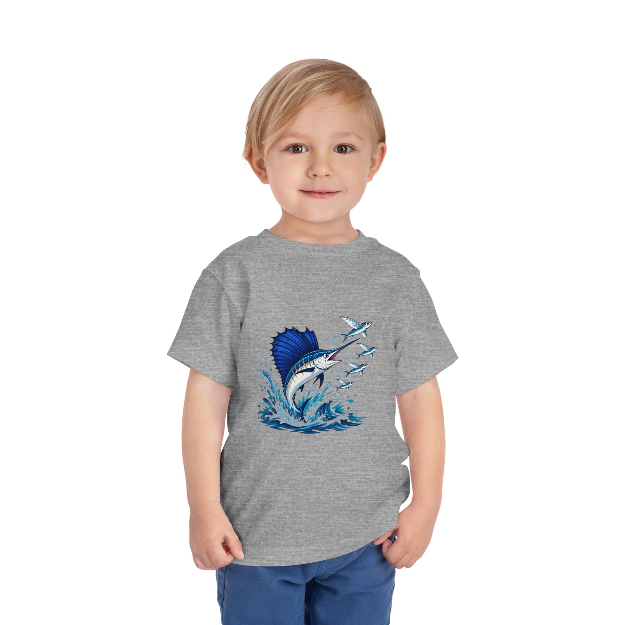 Toddler Tee — Blue Sailfish & Flying Fish Ocean Graphic