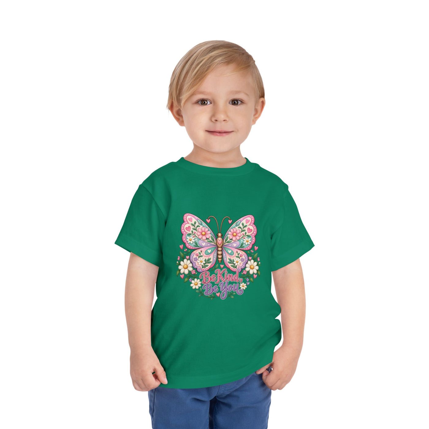 Toddler Tee — Pink Butterfly “Be Kind Be You” Floral Graphic