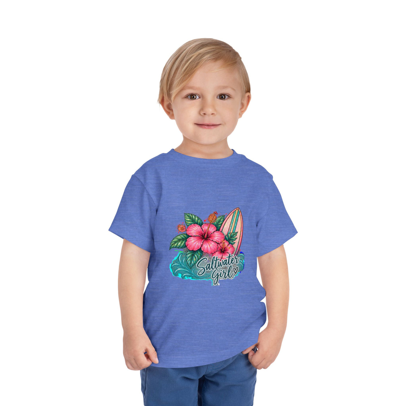 Toddler Tee — "Saltwater Girl" Surf & Hibiscus Beach Graphic