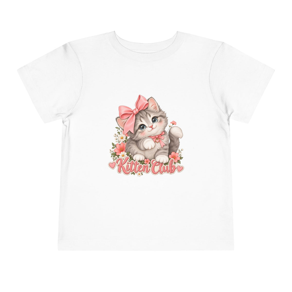 Toddler Tee — "Kitten Club" Cute Floral Bow Cat Shirt