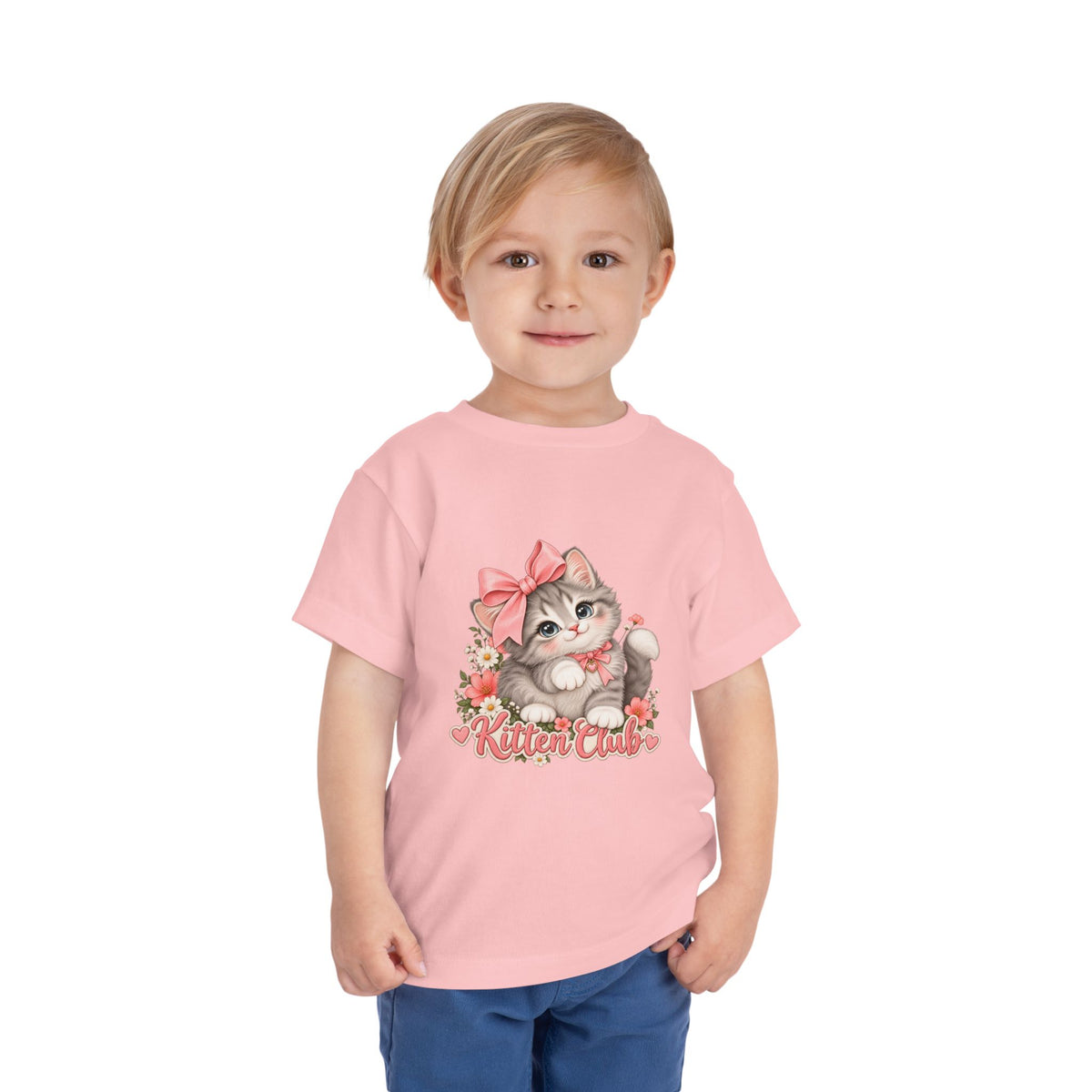 Toddler Tee — "Kitten Club" Cute Floral Bow Cat Shirt