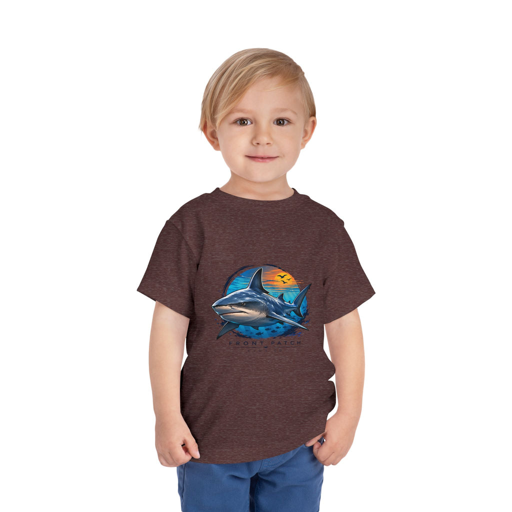 Toddler Tee — 'Front Patch' Surf Shark Graphic Sunset Kids Shirt