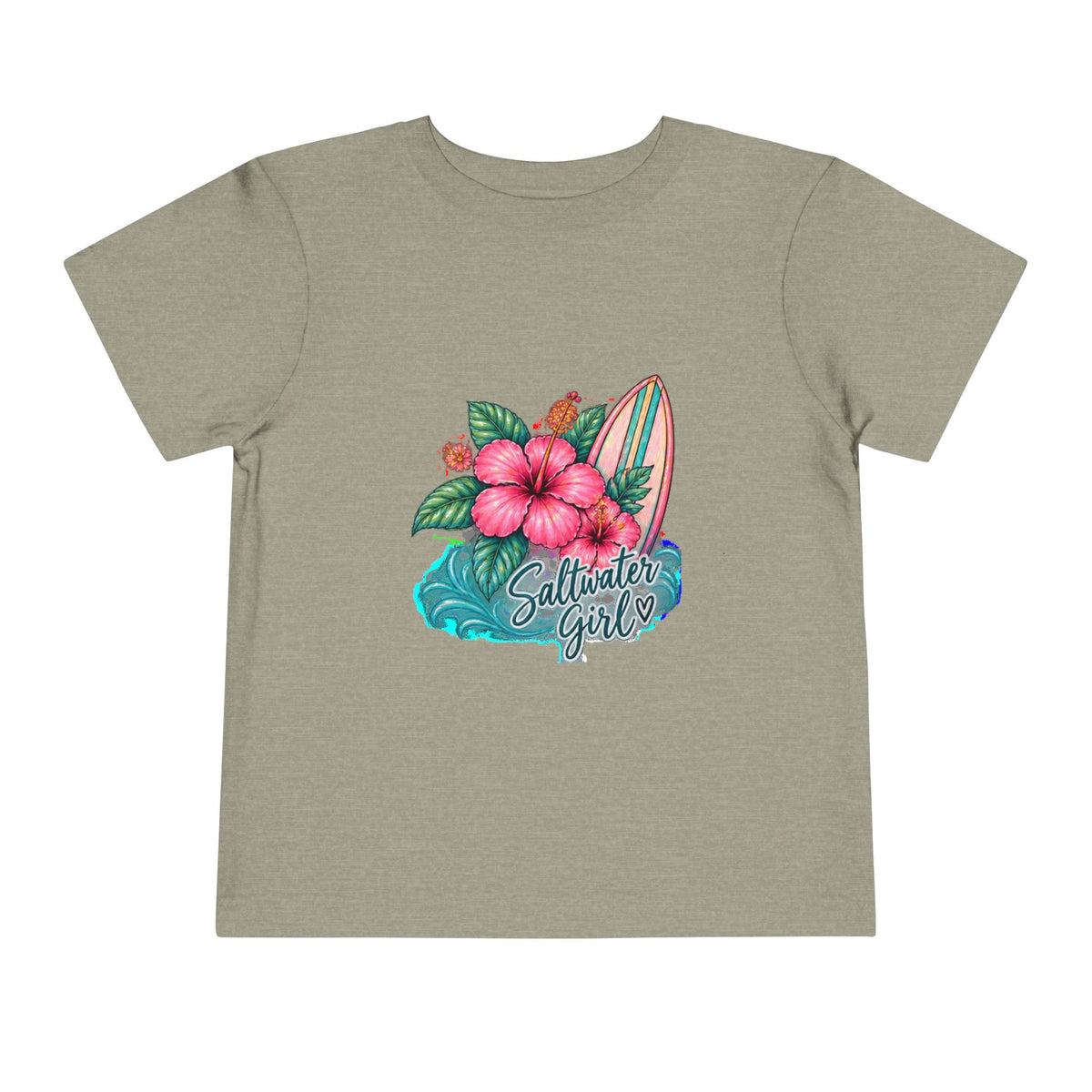 Toddler Tee — "Saltwater Girl" Surf & Hibiscus Beach Graphic