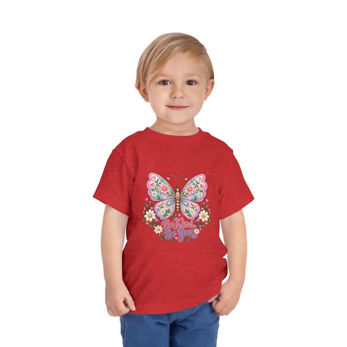 Toddler Tee — Pink Butterfly “Be Kind Be You” Floral Graphic