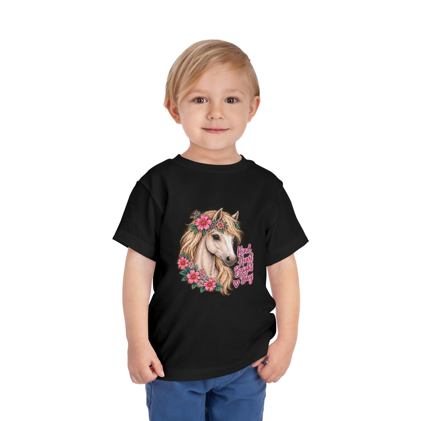 Toddler Tee — Floral Horse "Kind Hearts Bright Days" Cute Pony Shirt