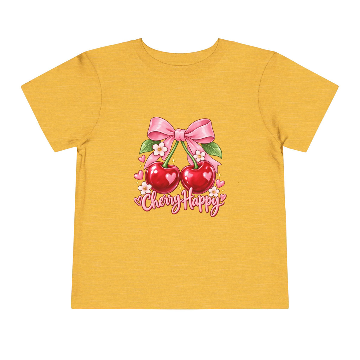 Toddler Cherry Happy Tee — Cute Pink Bow Cherries Kids Shirt