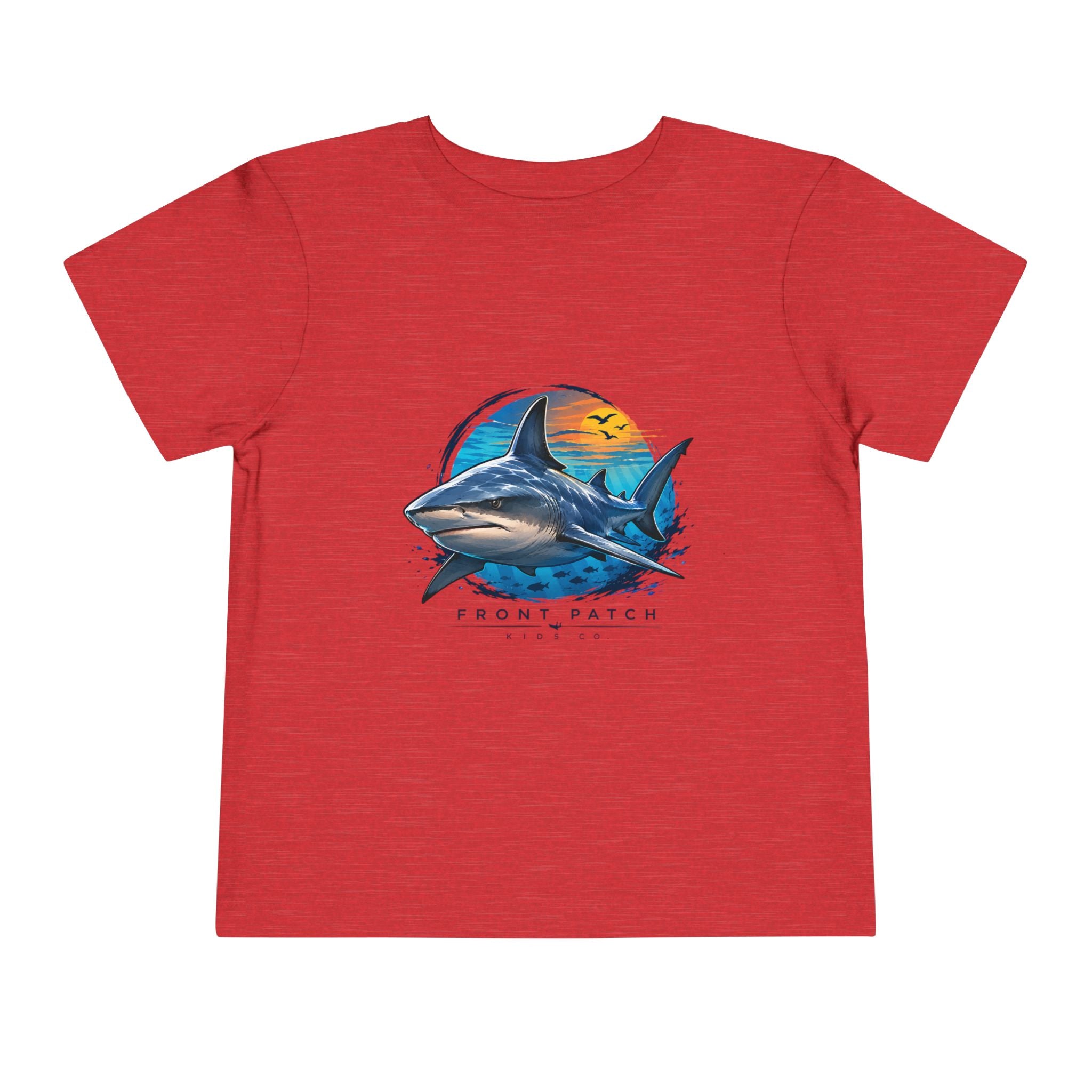 Toddler Tee — 'Front Patch' Surf Shark Graphic Sunset Kids Shirt