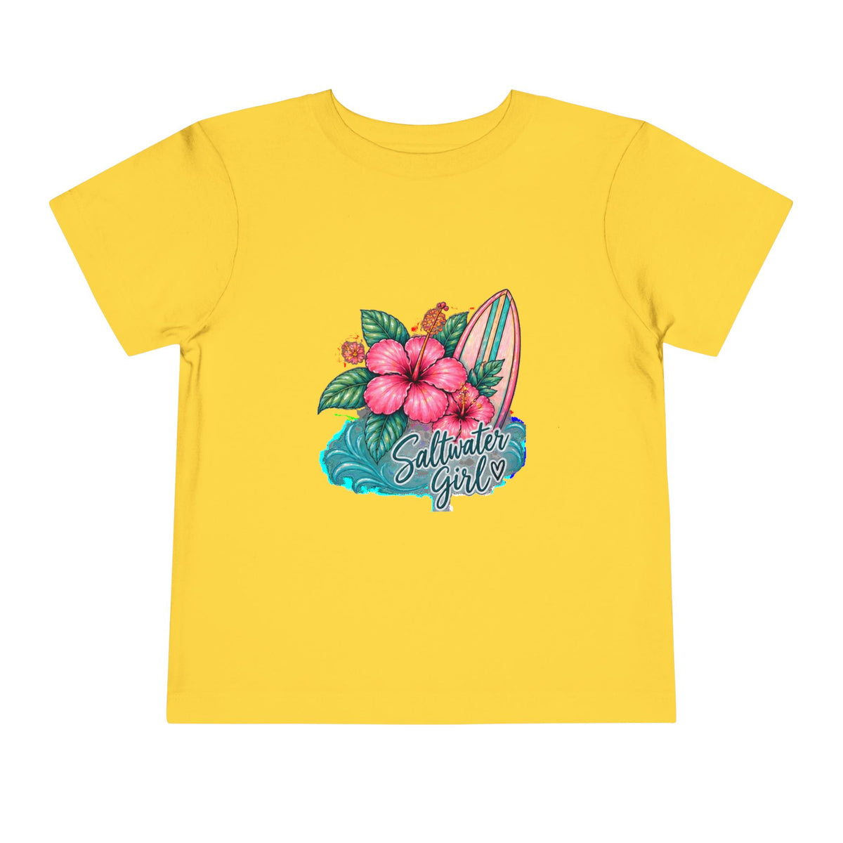Toddler Tee — "Saltwater Girl" Surf & Hibiscus Beach Graphic