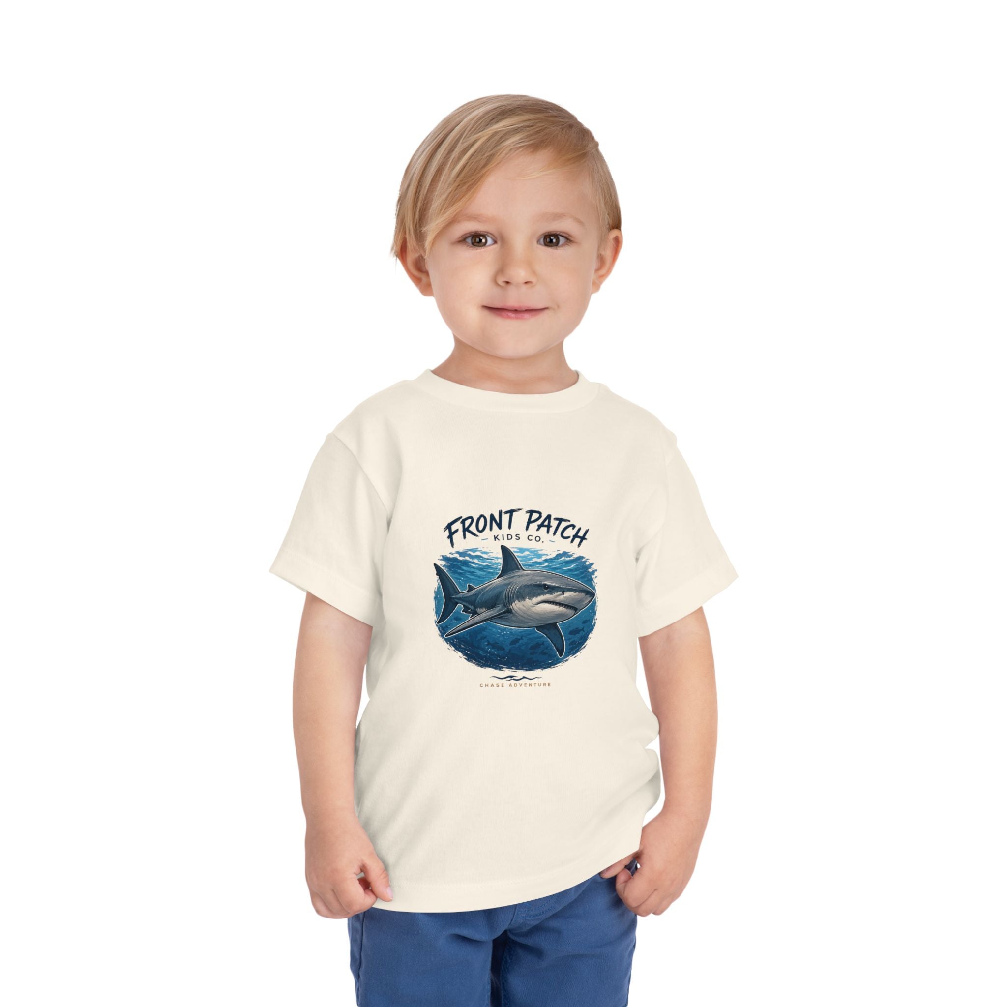 Toddler Shark Tee - "Front Patch" Ocean Shark Graphic Kids Shirt