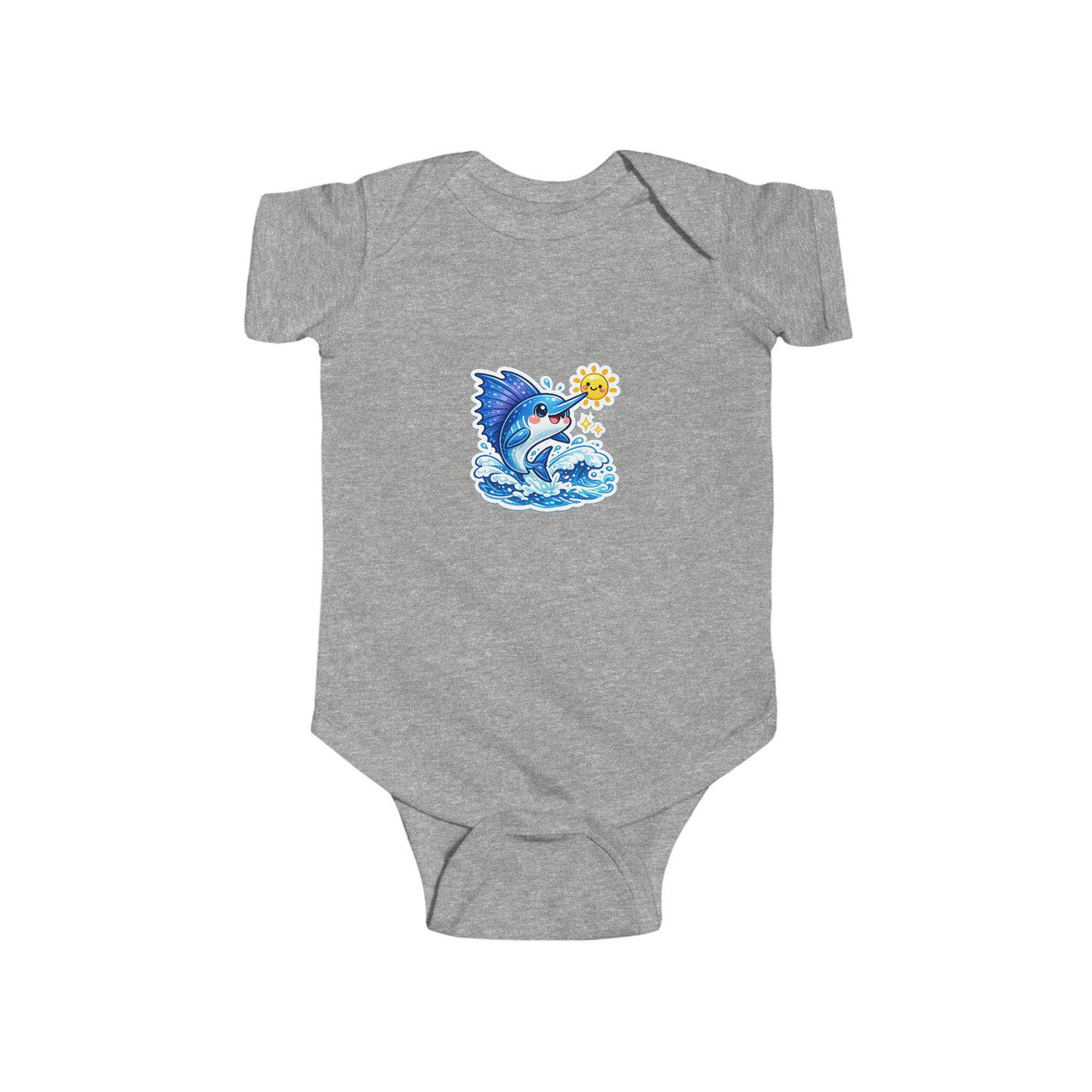 Infant Bodysuit — Cute Surfing Shark with Sun Baby Onesie